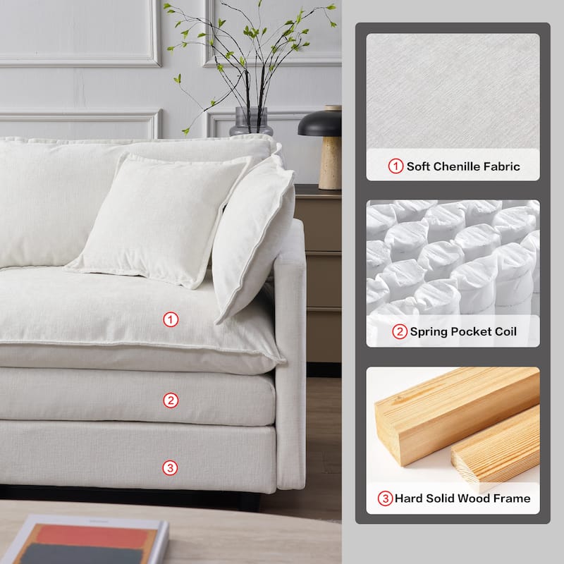 L Shaped Modular Sectional Sofa, Comfy Chenille Deep Seat Cloud Sofa, Upholstered 3 Seat Sofa with Removable Ottoman