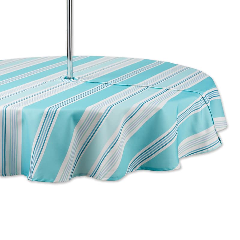 DII Beach House Stripe Print Outdoor Tablecloth With Zipper 60 Round - Blue/White Round