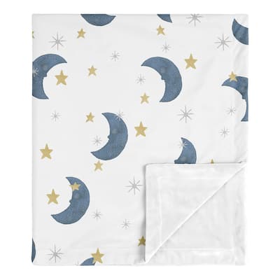 Moon and Star Collection Boy or Girl Baby Receiving Security Swaddle Blanket - Navy Blue and Gold Watercolor Celestial Sky