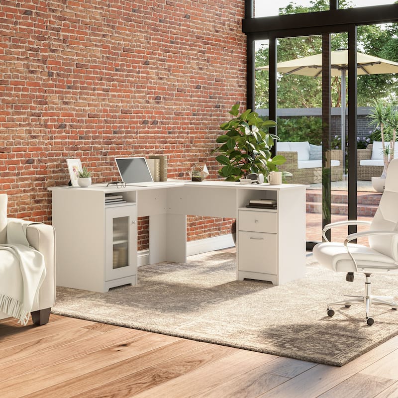 Cabot 60W L Shaped Computer Desk with Storage by Bush Furniture - White