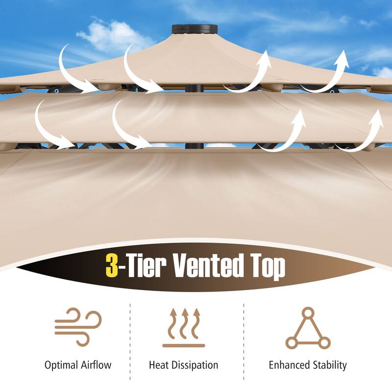 Polyester 10.3ft Solar LED Patio Umbrella with Auto Tilt and Crank