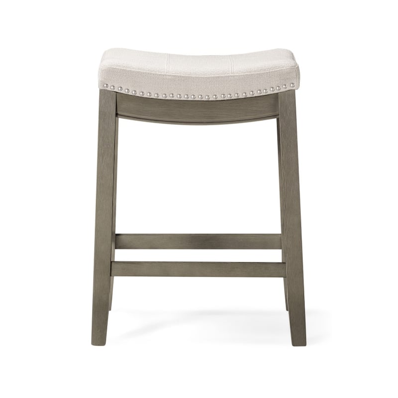 HomeRoots 26" Gray and Cool Gray Fabric and Solid Wood Backless Counter Height Bar Chair