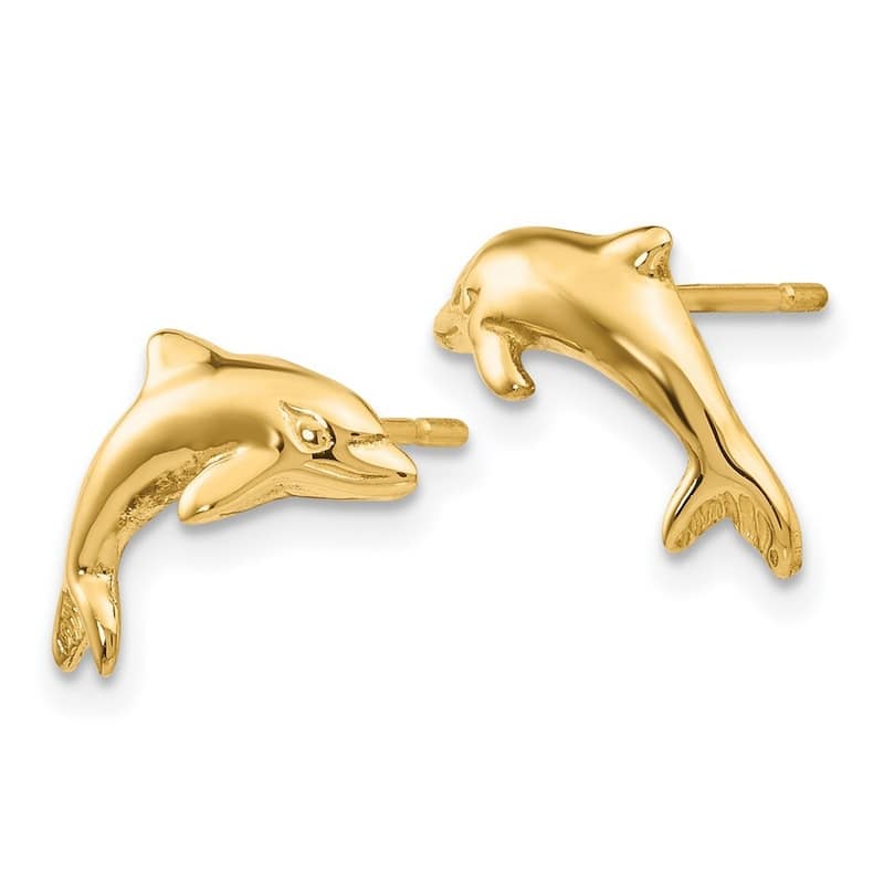 Curata 14k Yellow Gold Polished 15mm Dolphin Post Earrings