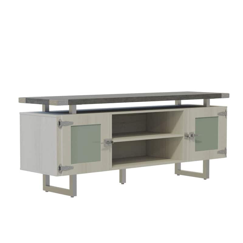 Low Wall Entertainment Center, TV Stand, Media Storage Cabinet - Stone Grey