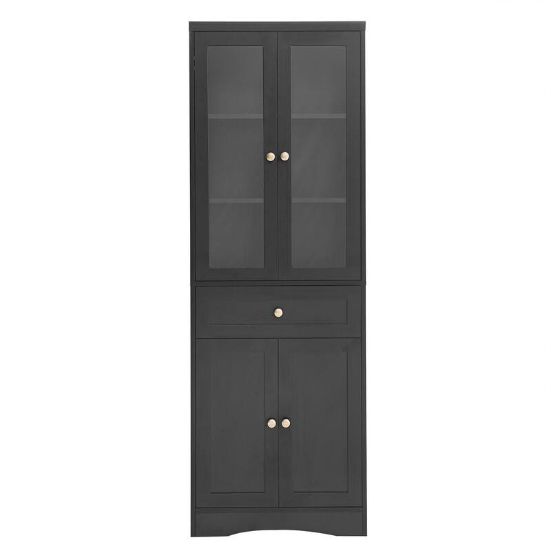 Freestanding Bathroom Storage Cabinet with 4 Doors and 1 Drawer, Tall Bathroom Floor Cabinet with Adjustable Shelf