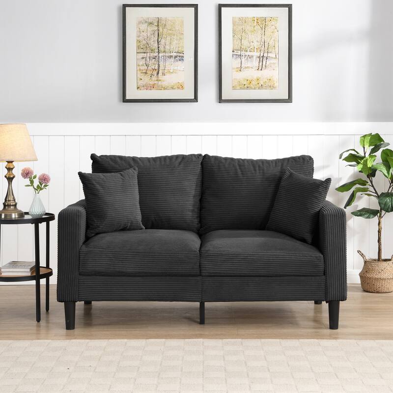 57" High Resilience 2-Seat Corduroy Loveseat Sofa, Dark Gray, for Small Spaces - Multi-Color