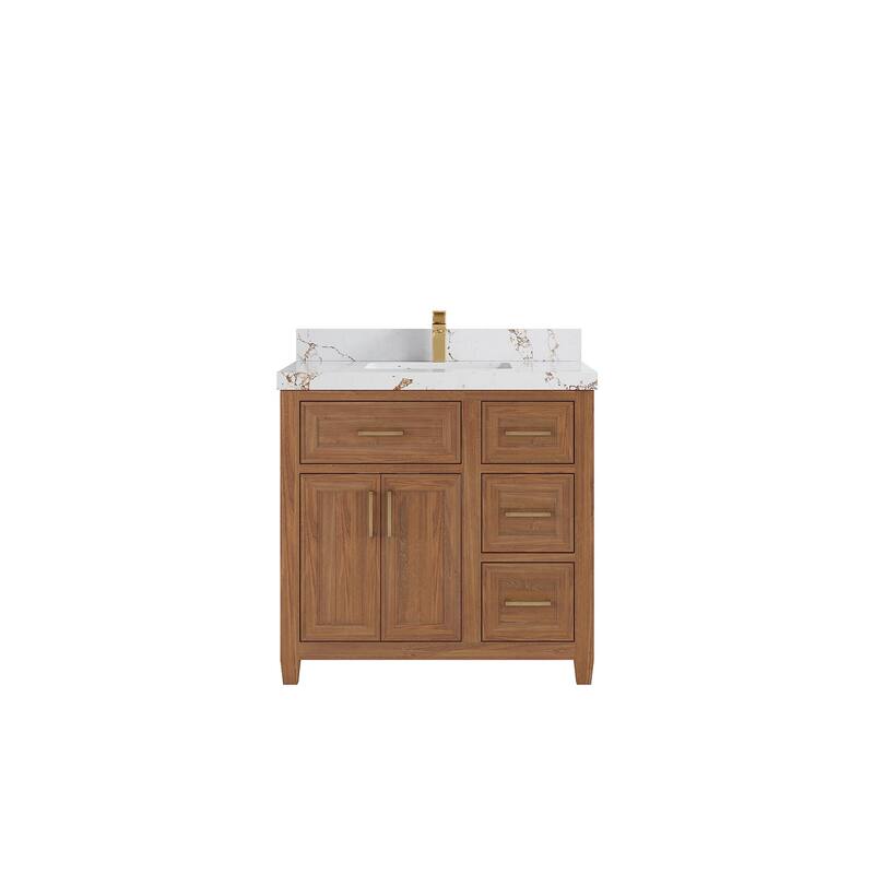 Willow Collections 36 in. W x 22 in. D Santa Monica Teak Bathroom Vanity Center with Countertop