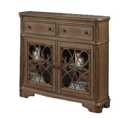 Traaditional Style Wooden Server with Two Spacious Drawers, Brown