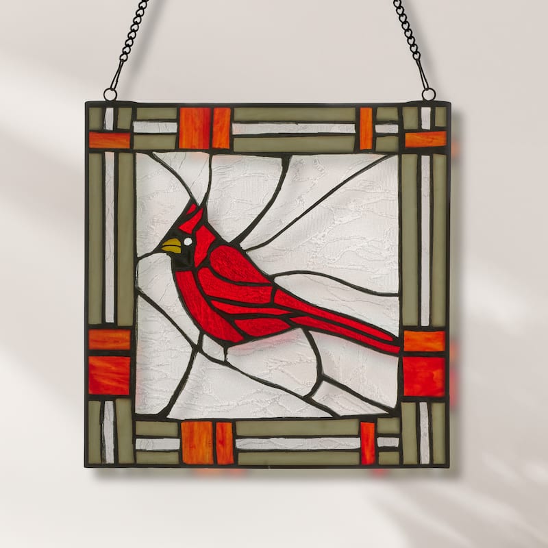 River of Goods 11"H Carol the Cardinal Stained Glass Window Panel - 11" x 0.25" x 11"