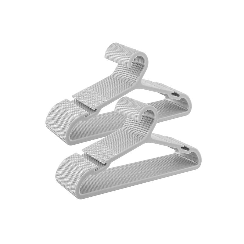 50 Slim Plastic Hangers with Shoulder Notches and Non-Slip Ridges for Closet Organization and Storage - 16.4"L x 0.16”W x 8.3"H - Grey