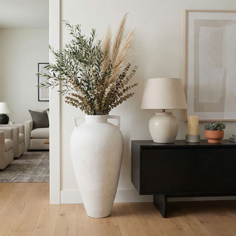 Ceramic Pointy Handles Flower Floor Vase - Ivory, 40"