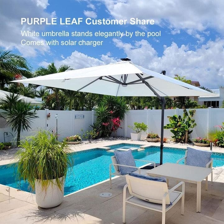 PURPLE LEAF 10 ft Solar Powered LED Patio Cantilever Umbrella with 360-degree Rotation