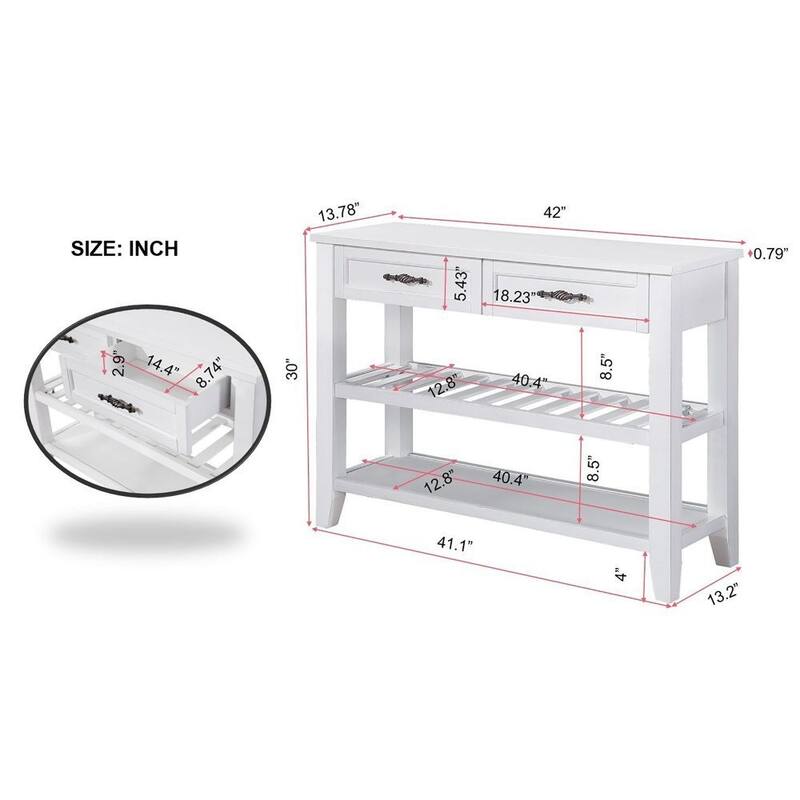 Table with 2 Storage Drawers and 2 Tiers Shelves