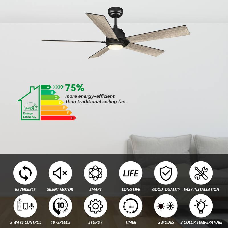 CARRO Joule 56-inch Smart Ceiling Fan with Light and Remote Control-Downrod