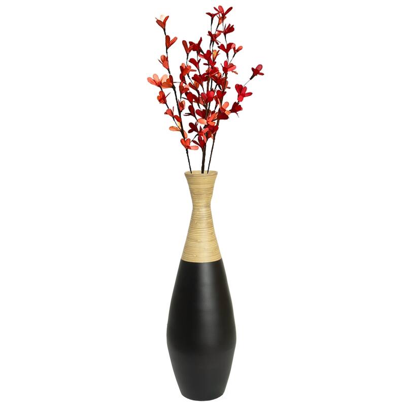 31.5 inch Spun Bamboo Tall Trumpet Floor Vase - Decorative Home Accent, Natural Bamboo, Indoor Decoration, Sustainable Materials - Black Large
