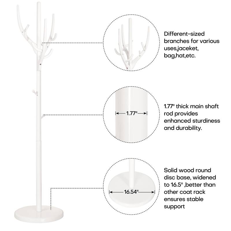Tree-branch Rubberwood Freestanding Coat Rack with Hooks