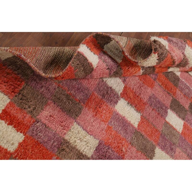 All-Over Checkered Moroccan Oriental Area Rug Handmade Wool Carpet - 5'1" x 6'6"