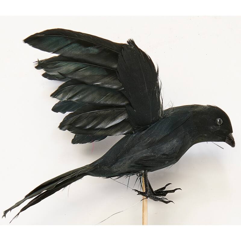 6" Feather Open Wing Artificial Crow on 12" Stick, Set of 3