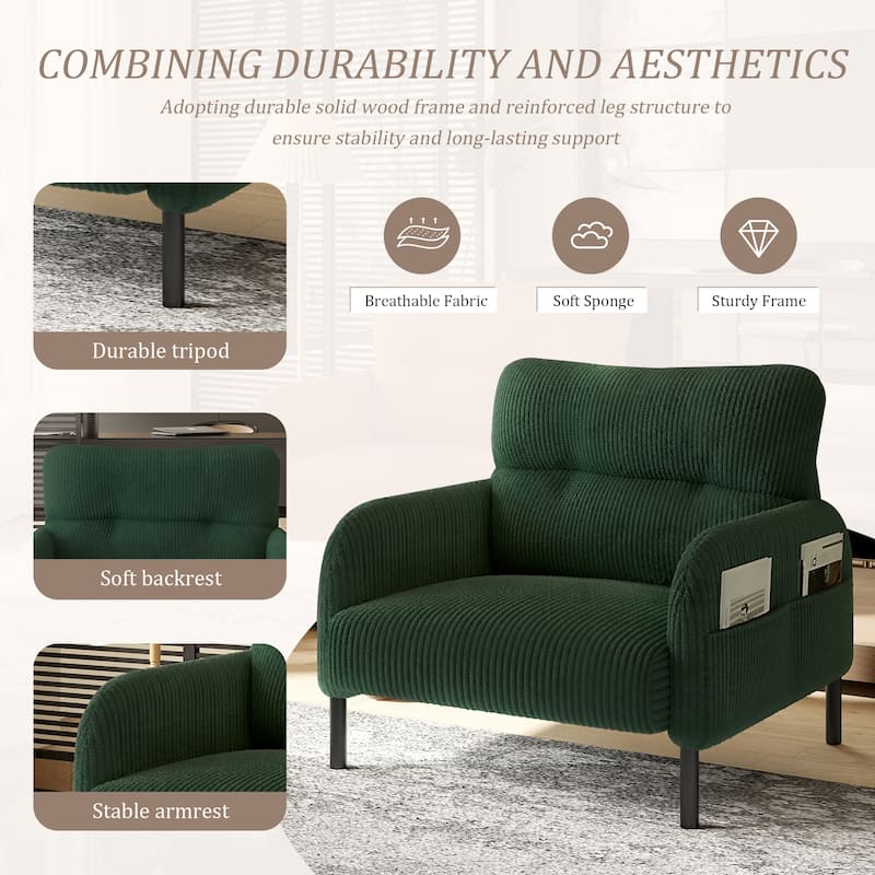 HOMEFUN Corduroy Upholstered Comfortable Single Wood Frame Armchair for Living room and Bedroom