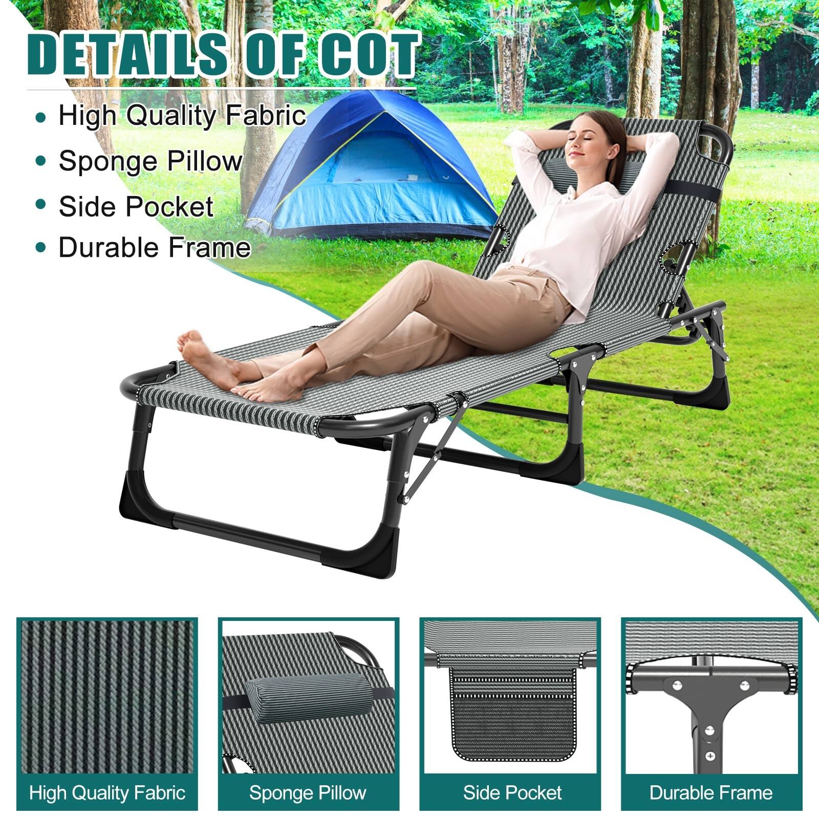 Folding Lounge Chair with Mattress, 4 Position Adjustable Folding ...