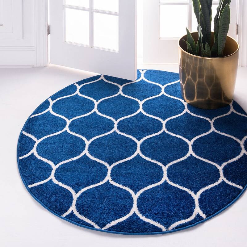 Contemporary Rosilan Collection Area Rug - 3' Round - Navy Blue
