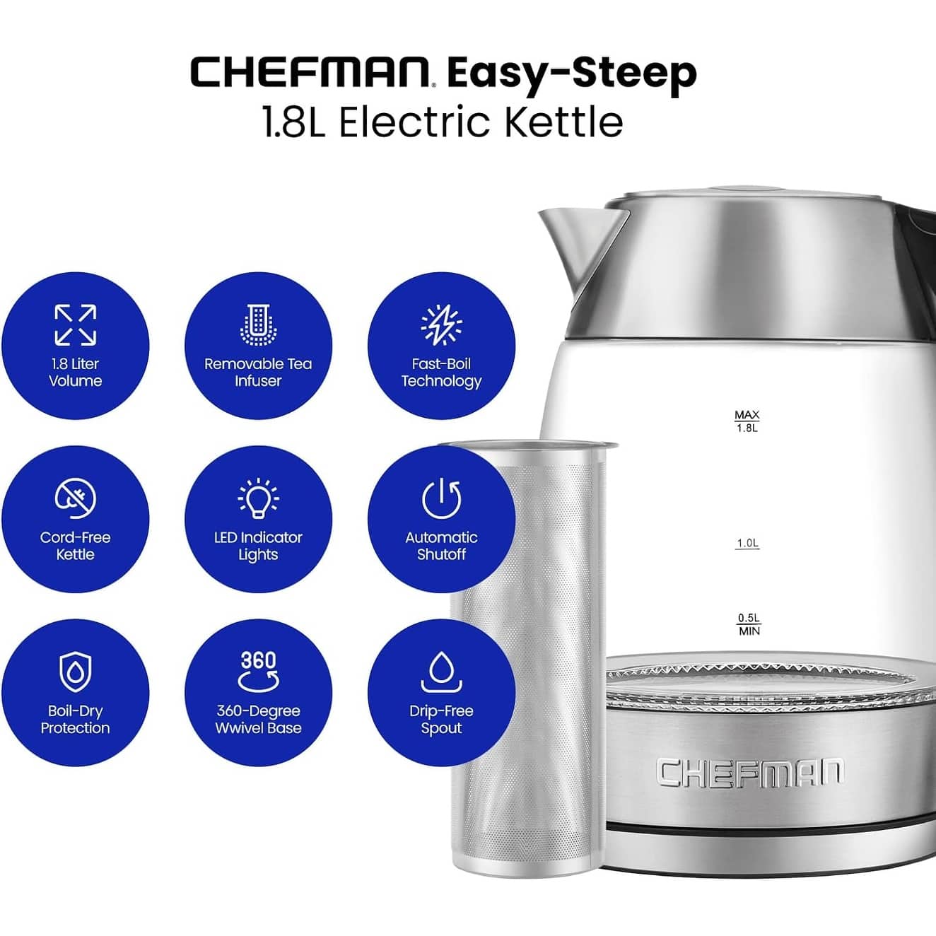 Electric Glass Kettle, Fast Boiling W/ LED Lights Bed Bath & Beyond