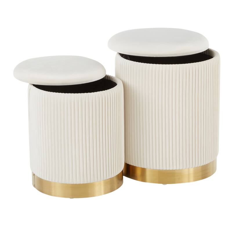 Silver Orchid Corday Contemporary Pleated Nesting Ottoman Set