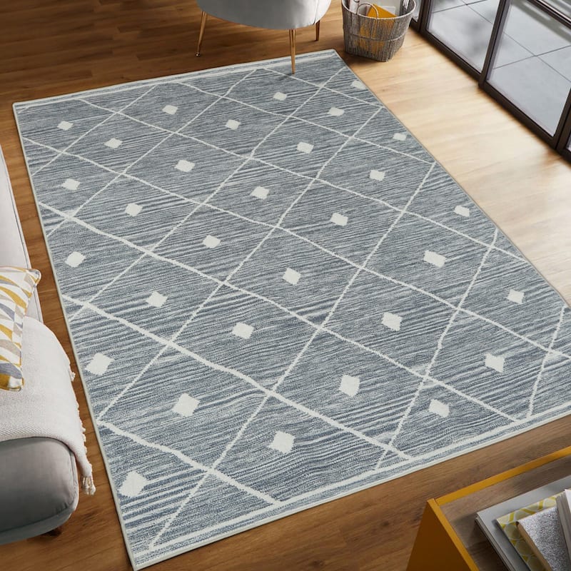 Wyatt & Ash Seta Imagine Washable Printed Chenille Rugs - 5x7 - Blue/Grey