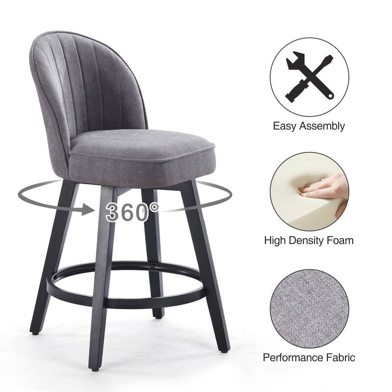 HOMYKA Swivel Bar Stool with Wood Legs Set of 2 - N/A