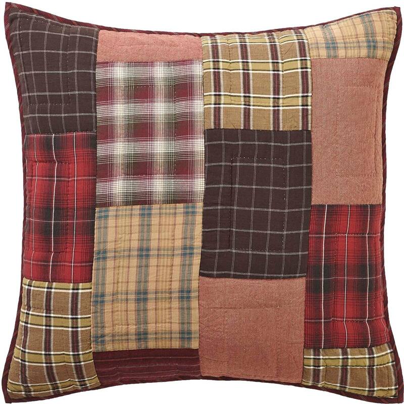 Red Rustic Bedding VHC Wyatt Euro Sham Cotton Patchwork