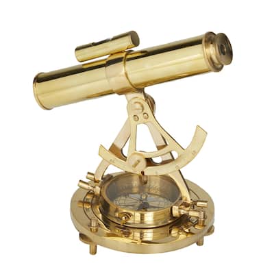 Metal Telescope with Compass Base - Brass - Roche River Decor