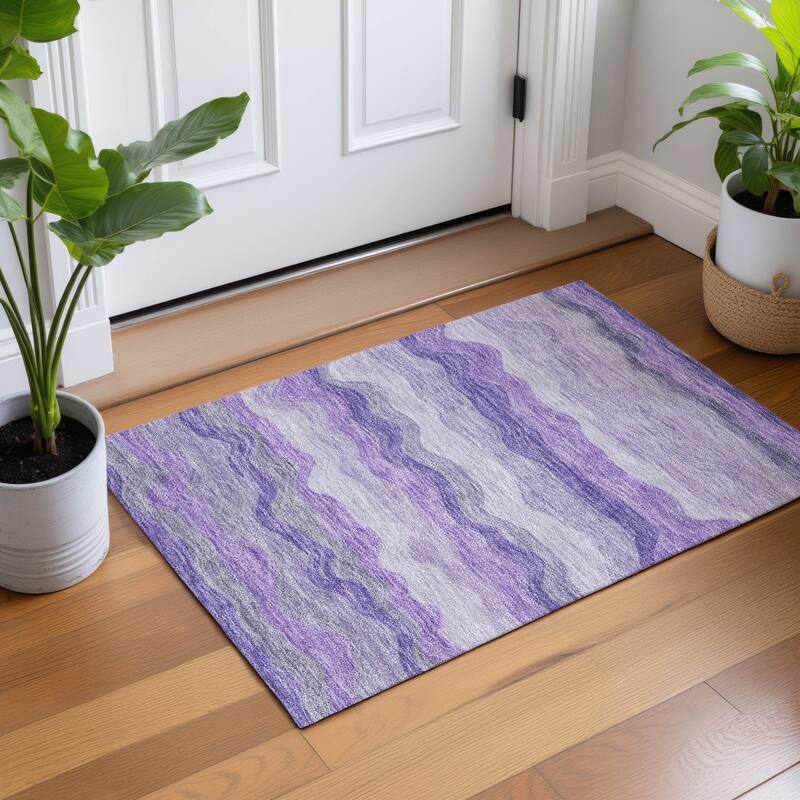 Machine Washable Indoor/ Outdoor Ombre Stripes Chantille Rug