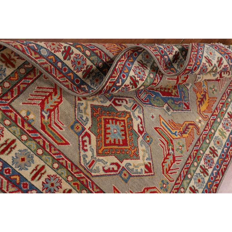 Geometric Brown Kazak Oriental Area Rug Handmade Wool Carpet - 4'0" x 5'10"