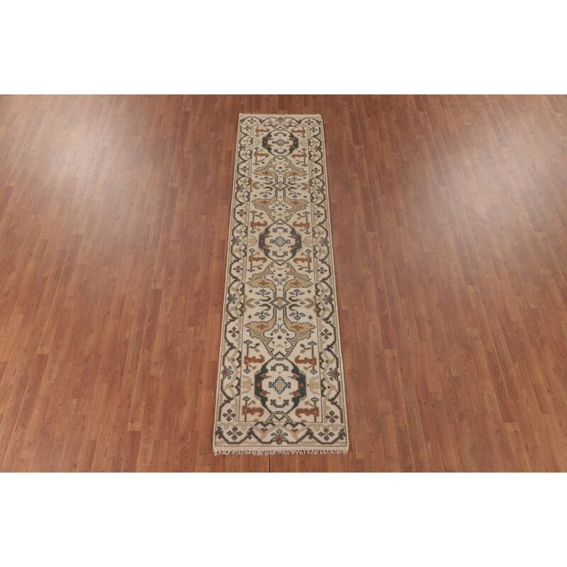 Oushak Runner Rug Hand-Knotted Wool Carpet - 2'7"x 9'11"