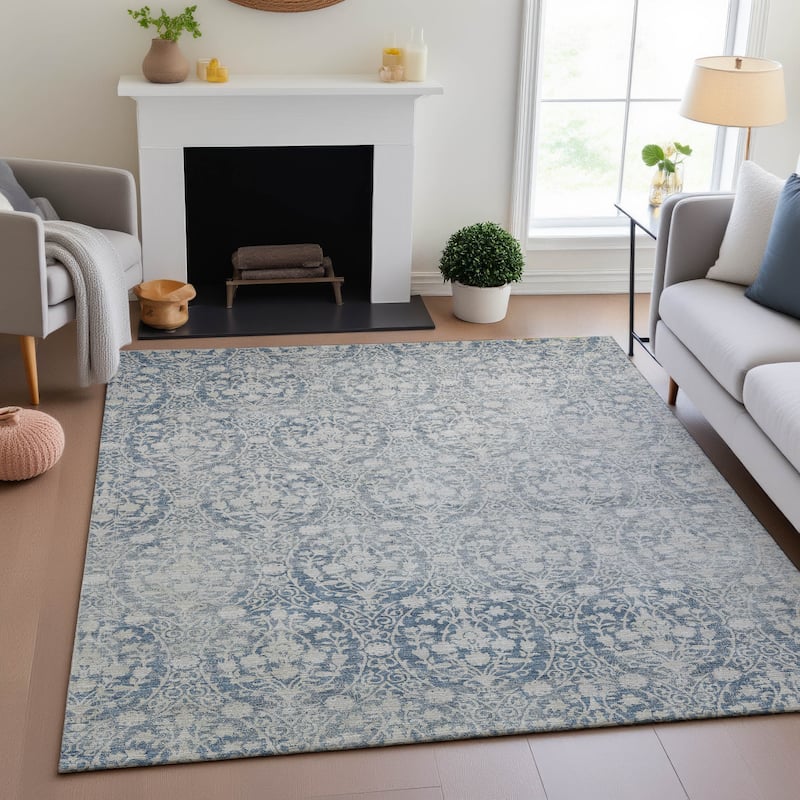 Premium Washable Super Soft Vintage Traditional Mayfield Rug - Denim - 10' x 14'