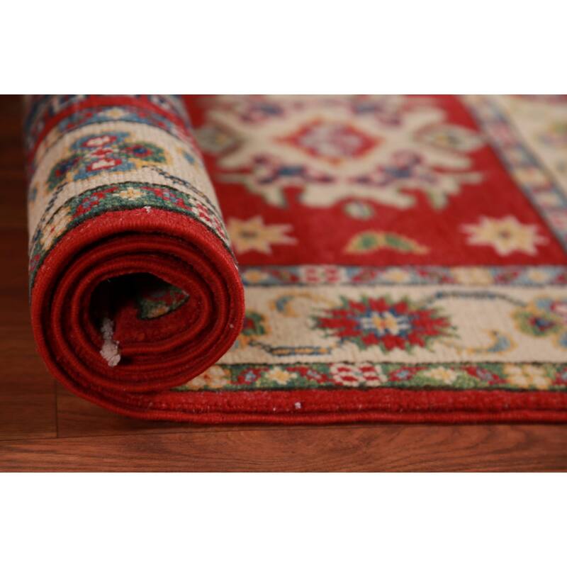 Geometric Kazak Foyer Rug Hand-Knotted Bedroom Traditional Wool Carpet - 2'6"x 4'2"
