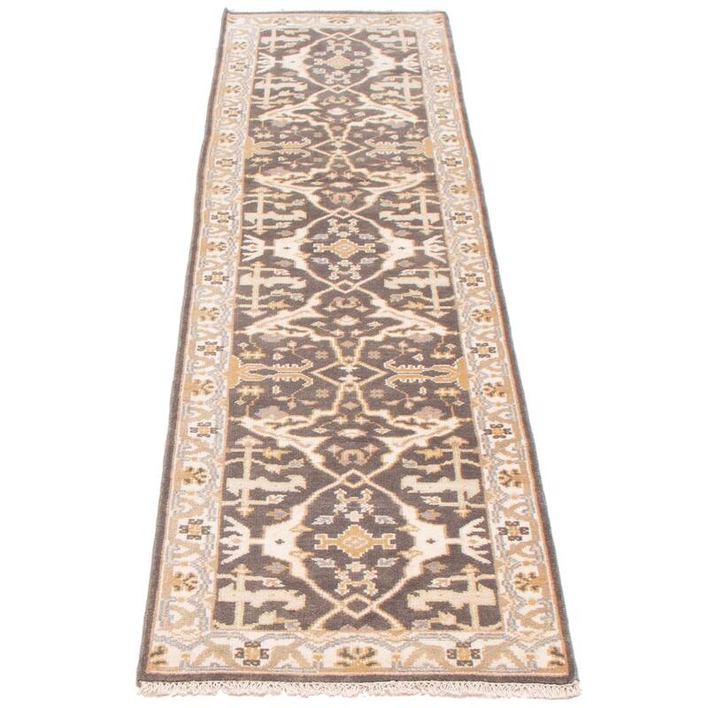 ECARPETGALLERY Hand-knotted Royal Oushak Dark Grey Wool Rug - 2'7 x 10'0