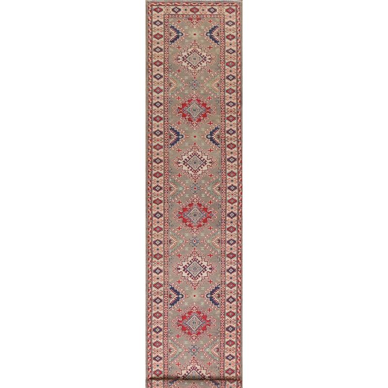 Hand Knotted Oriental 100% Wool Carpet Traditional Geometric Brown Kazak Runner Rug - 15' 11'' X 2' 8''