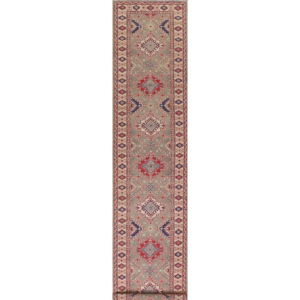 Hand Knotted Oriental 100% Wool Carpet Traditional Geometric Brown Kazak Runner Rug - 15' 11'' X 2' 8''