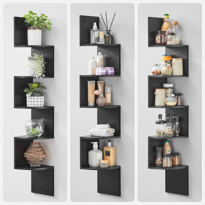 5-Tier Floating Corner Bookshelf Corner Shelf Wall Mount