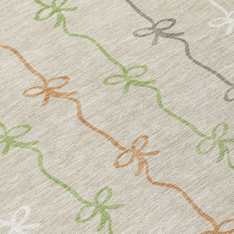 Machine Washable Indoor/ Outdoor Modern Bow Stripe Chantille Rug