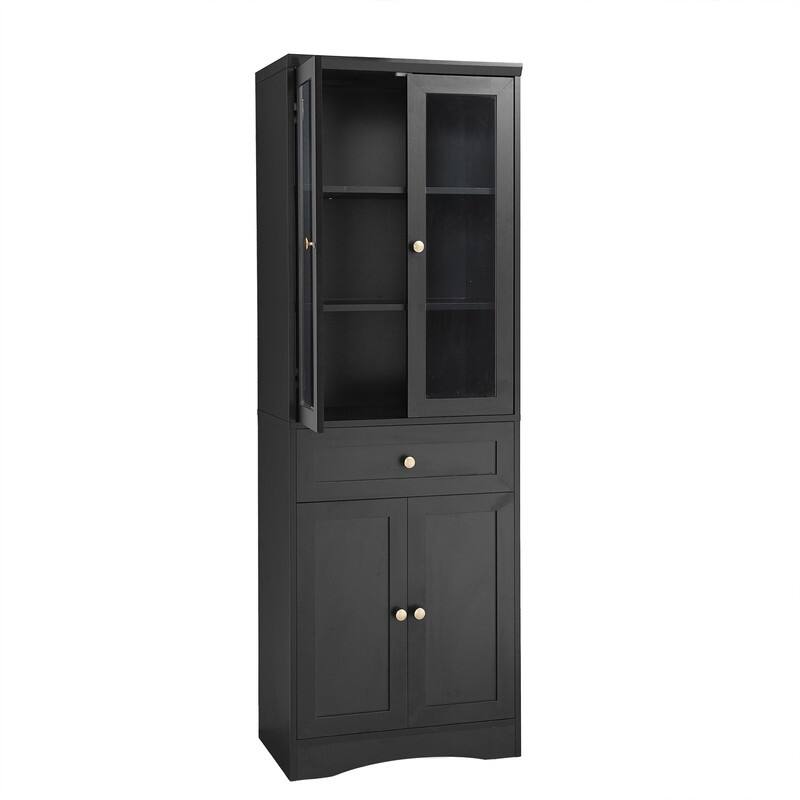 Freestanding Bathroom Storage Cabinet with 4 Doors and 1 Drawer, Tall Bathroom Floor Cabinet with Adjustable Shelf