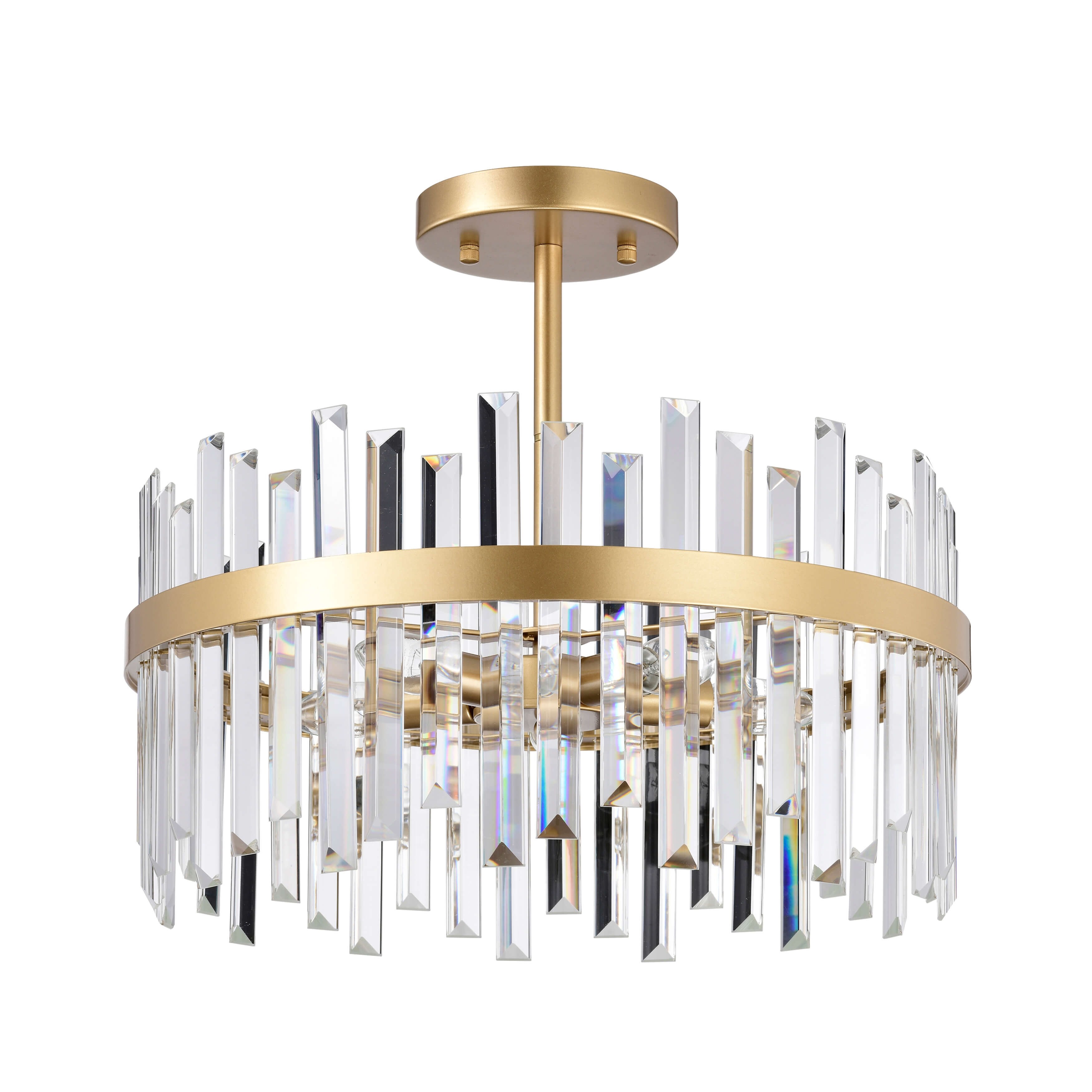 Casandra Glossy Brass 5-Light Drum Crystal Glass Flush Mount - 18.5 inches in diameter x 16 inches H