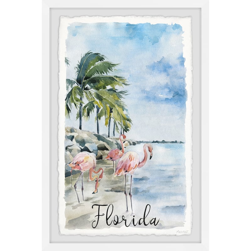 'Walk With the Flamingos' Framed Painting Print