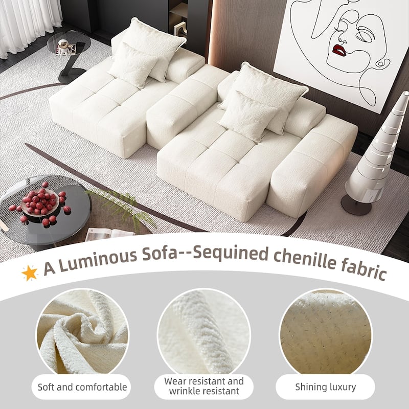 113.39" Chenille Modular 4-Seater Sofa, Sparkling Tufted Design, Non-Slip Base
