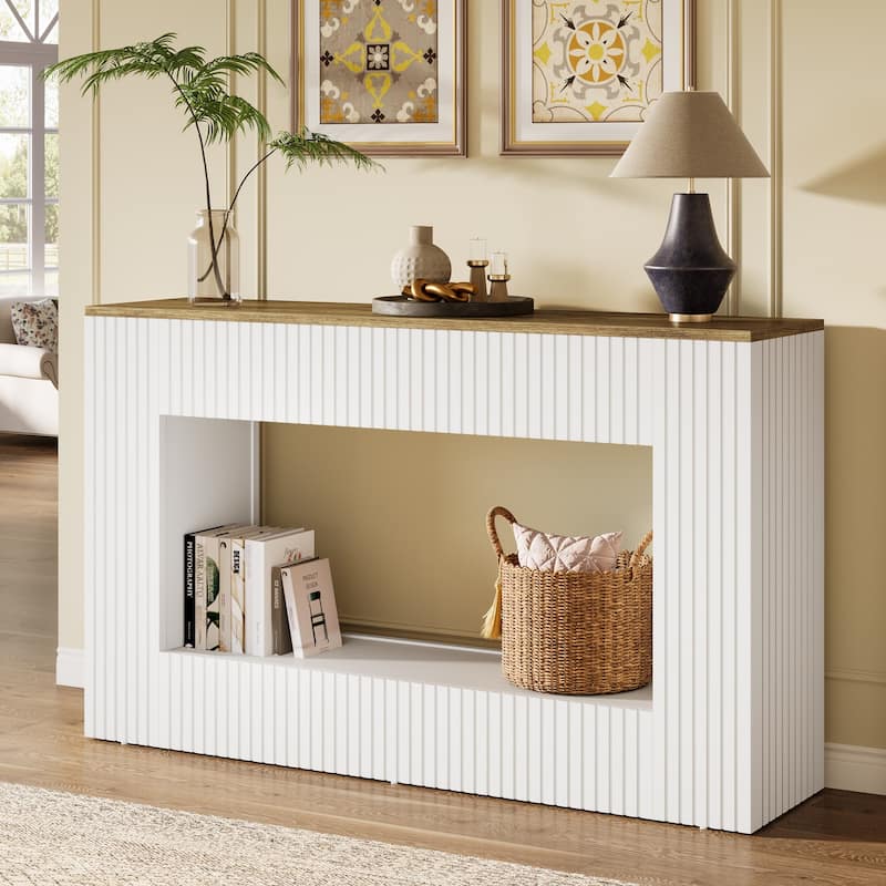 Modern Console Table, 55-Inch Wood Entryway Table with Storage - White