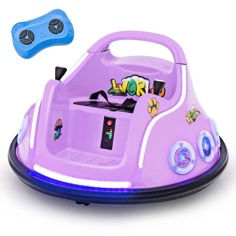 12V Children Remote Control Ride Bumper Cars W/ LED Lights & Music - Purple