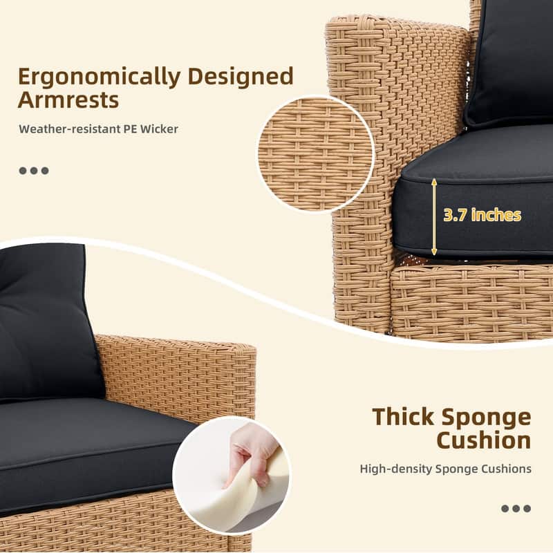 Patio Watcher 2 Pieces Outdoor Beige Rattan 360 Degree Swing Patio Conversation Chair Set with Cushions