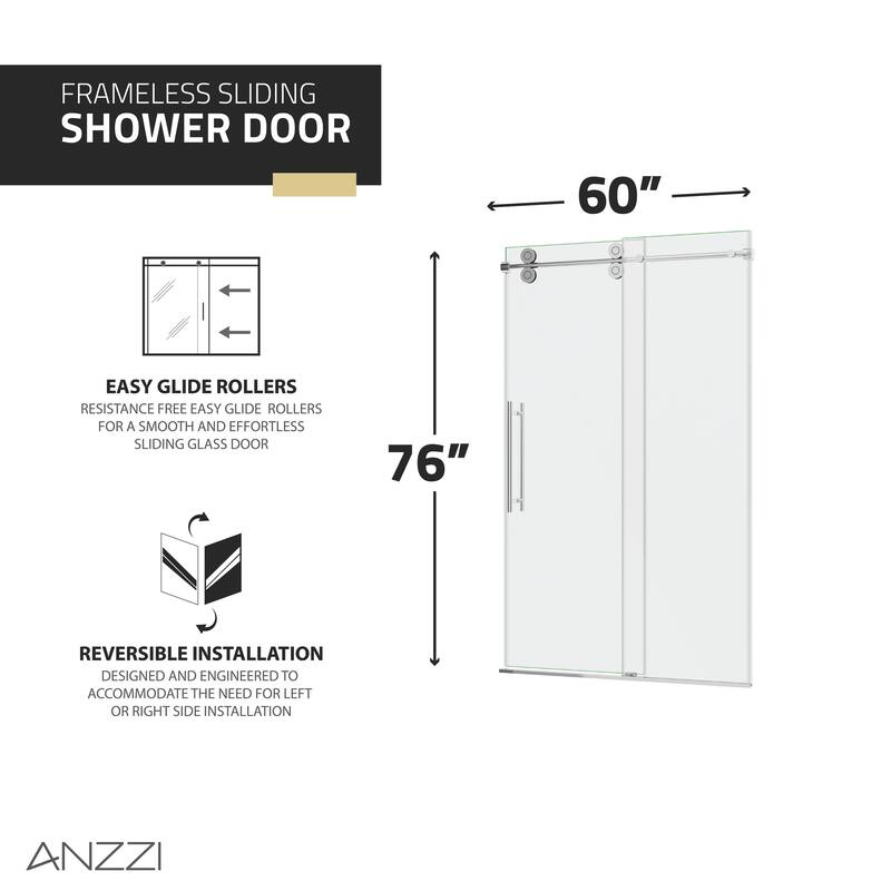 ANZZI Series 56 to 60 in. x 76 in. Frameless Shower Door with Sliding with Tsunami Guard Tempered Clear Glass