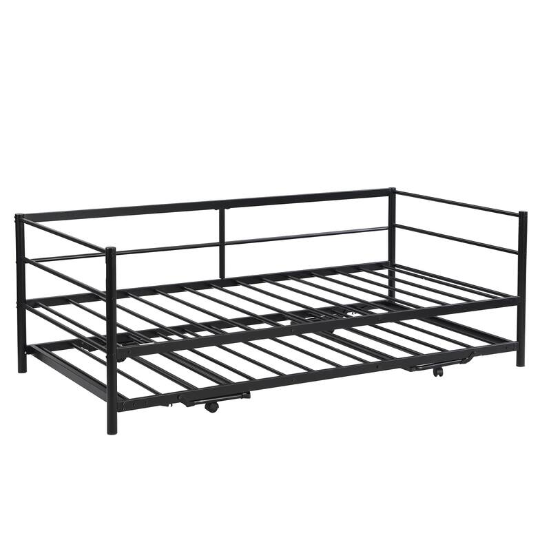 Twin Size Metal Platform Daybed with Adjustable Trundle, Pop-Up Design for Versatile Use, Sofa Bed for Bedroom, Guest Room